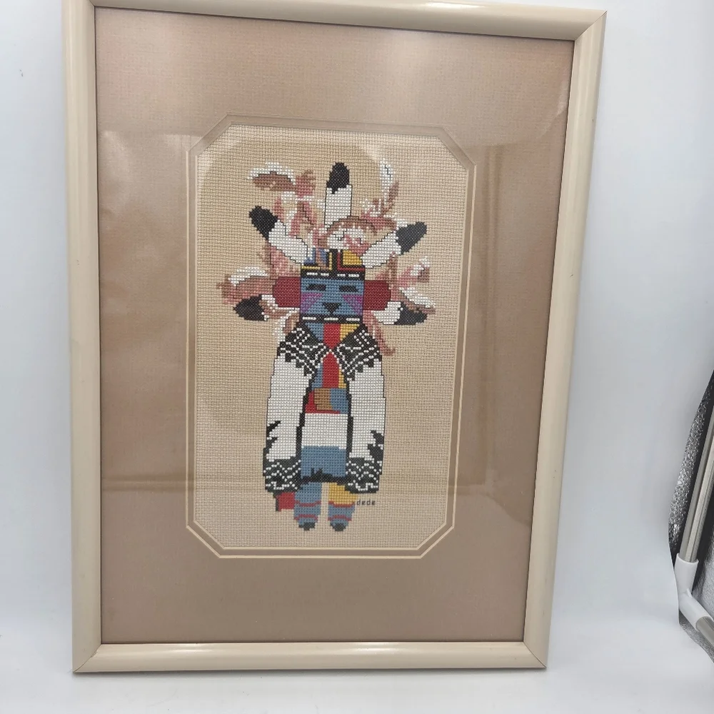 Framed Needlepoint Akush Shalako Warrior Kachina Doll - Picture 2 of 9